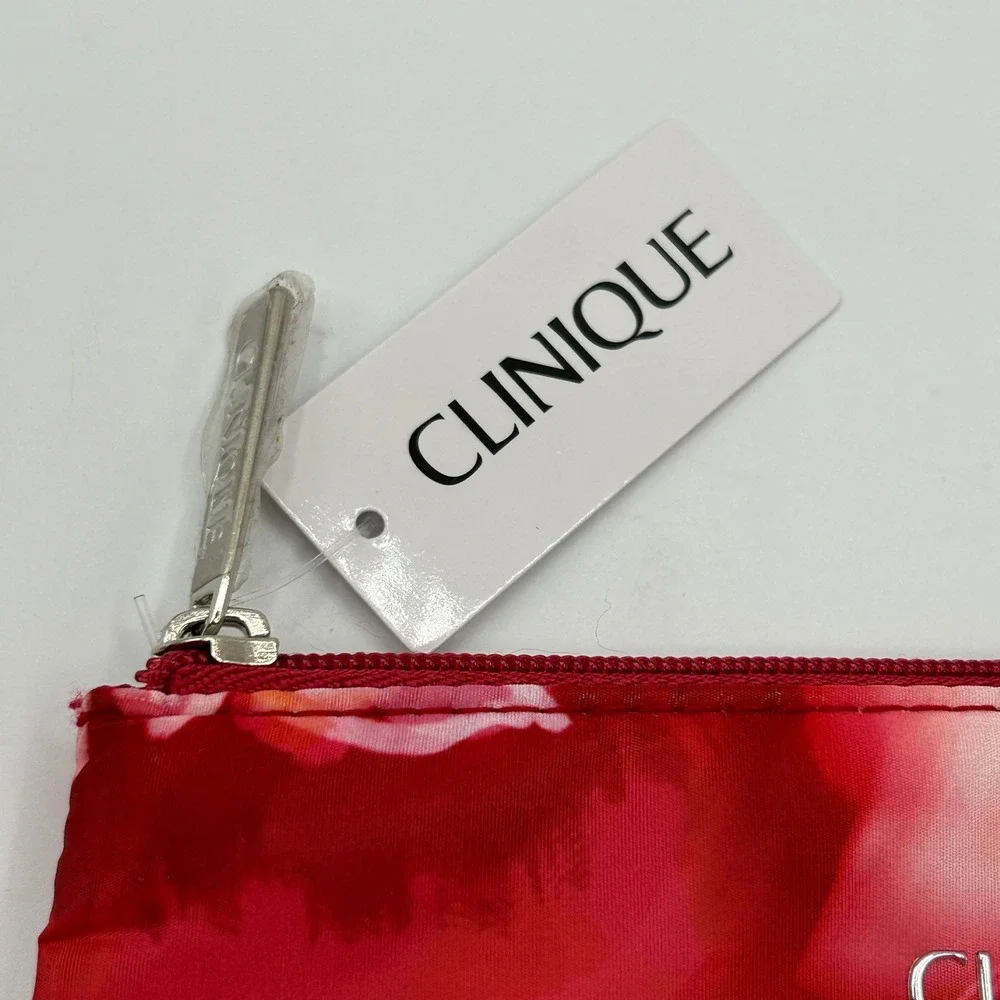 Clinique x Jonathan Cohen Red Blurry Floral Makeup Bag Cosmetic Pouch NWT Travel